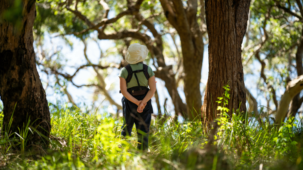 Mother with baby on bush walk in Sydney Australia
