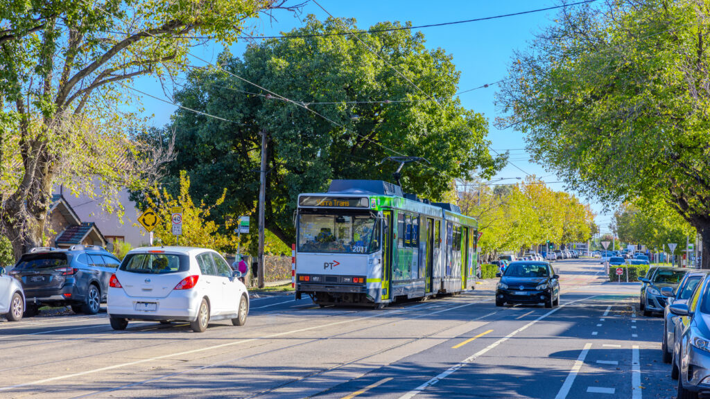 2 May 2025 tram on main street in Essendon melbourne CBD VIC Australia
